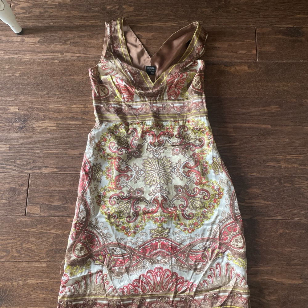 Nicole Miller Multicolor Paisley V-Neck Midi Dress